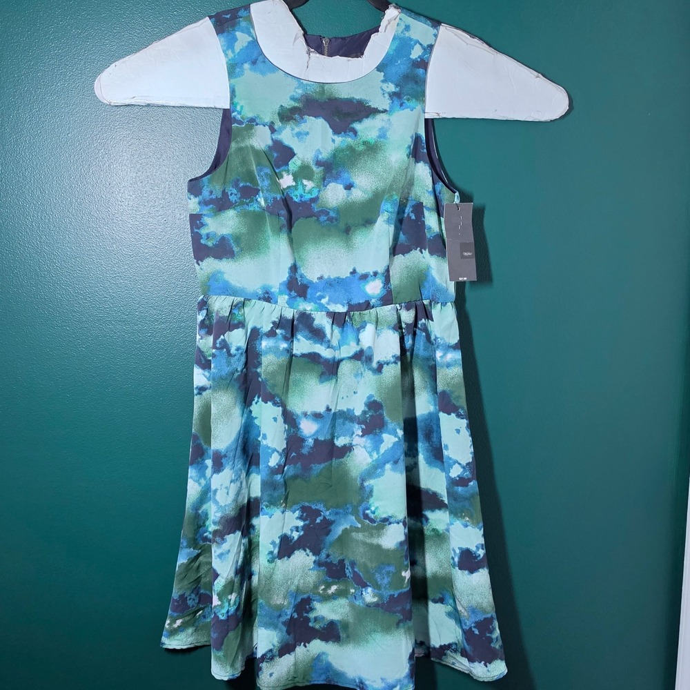 Mossimo Women Blue Green Abstract Cloud Print Sleeveless Fit Flare Dress 8 NWT